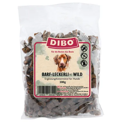 DIBO BARF-Leckerli com carne de caça, alimento complementar para cães, 200g. Sem corantes, aromatizantes ou conservantes.