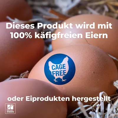 Dieses Produkt wird mit 100% käfigfreien Eiern oder Eiprodukten hergestellt. Cage Free Siegel sichtbar. Dieses Produkt wird mit 100% käfigfreien Eiern oder Eiprodukten hergestellt. Cage Free Siegel sichtbar.
