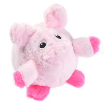 Plush pink pig-shaped soft toy with round body, large ears, and four legs, suitable for play or cuddling. No visible branding or packaging.