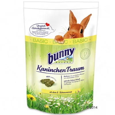 bunny KaninchenTraum BASIC, aliment pour lapins, texte en allemand sur l’emballage, photo de granulés et d’un lapin, à partir du 6e mois, 42 plantes, calcium optimal