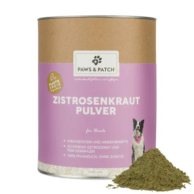 Paws & Patch Zistrosenkraut Pulver für Hunde. Plastikfreie Verpackung, stärkt Immunsystem und Abwehrkräfte, schonend getrocknet, fein gemahlen, 100% pflanzlich, ohne Zusätze.