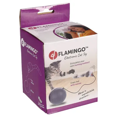 Flamingo elektronická hračka pro kočky: s míčkem a myší, stimuluje lovecký instinkt kočky, pohyby v nepředvídatelných směrech, baterie v balení.