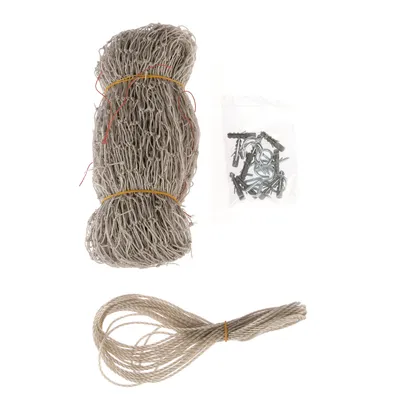 Conjunto composto por rede, corda e material de fixação como parafusos e ganchos. Adequado para montagem ou fixação.