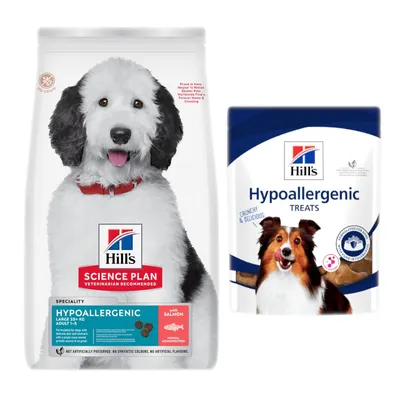 Hill's Science Plan Dry Dog Food + 2 x 200g Hill's Dog Treats Free! * - Hypoallergenic Adult 1 - 5 Large with Salmon (14kg) + HypoAllergenic (2 x 200g) Hill's Science Plan Dry Dog Food + 2 x 200g Hill's Dog Treats Free! * - Hypoallergenic Adult 1 - 5 Large with Salmon (14kg) + HypoAllergenic (2 x 200g)