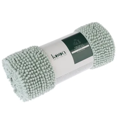 kooa mata na żwirek z chenille dla kotów i psów, jasnozielona, zwinięta z etykietą produktu.