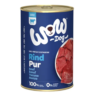 WOW Dog Rind Pur, Single-Protein Feuchtnahrung. Made in Austria. 100% Single Protein, 0% Getreide & Gluten.