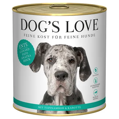 Dog's Love Feine Kost für feine Hunde. Ente mit Topinambur & Karotte, 60% Ente, getreidefreie Rezeptur, Made in Austria.