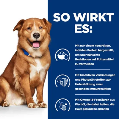 So wirkt es: Mit neuartigem Protein zur Vermeidung von Futtermittelreaktionen, bioaktiven Verbindungen für Immunreaktion und Omega-3-Fettsäuren aus Fischöl für gesunde Haut.