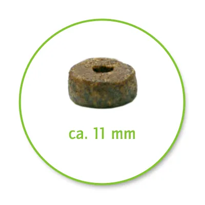 Гранула с форма на пръстен, приблизителен диаметър 11 мм, надпис „ca. 11 mm“ под изображението.