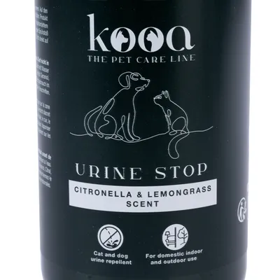 kooa Urine Stop mit Citronella- und Lemongrass-Duft. Katzen- und Hunde-Urinabwehrmittel für den Innen- und Außenbereich.