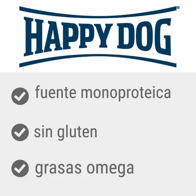 Happy Dog. Fuente monoproteica, sin gluten, grasas omega.