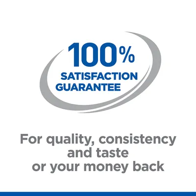 100% SATISFACTION GUARANTEE. For quality, consistency and taste or your money back (tekst på engelsk).