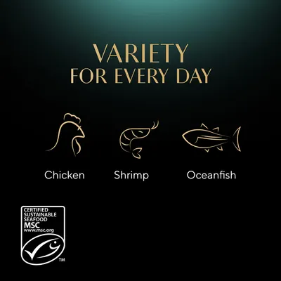 VARIETY FOR EVERY DAY. Chicken, Shrimp, Oceanfish. CERTIFIED SUSTAINABLE SEAFOOD MSC www.msc.org. Testo in inglese.