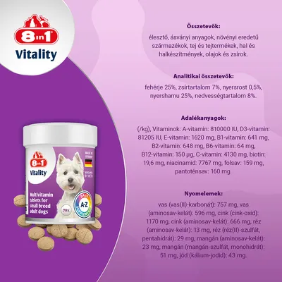 8in1 Vitality Multivitamin tabletta kistestű kutyáknak 8in1 Vitality Multivitamin tabletta kistestű kutyáknak
