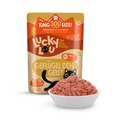 Lucky Lou Geflügel mit Pastinaken für Erwachsene, King 300 Gramm Grösse, 96% Fleischanteil, ohne Zuckerzusatz, getreidefrei, Made in Germany.