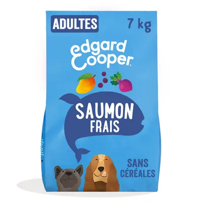 Edgard Cooper croquettes pour chiens adultes, saumon frais, 7 kg, sans céréales.