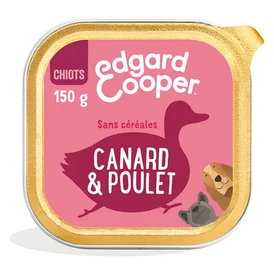 Edgard Cooper nourriture humide pour chiots, 150 g, saveur canard et poulet, sans céréales.