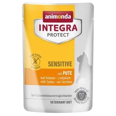 Animonda Integra Protect Sensitive mit Pute, ohne Gluten, bei Futtermittelunverträglichkeiten. Harn-pH 6,5-6,9. Veterinary Diet.