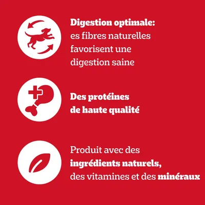 Optimale Verdauung durch natürliche Fasern, hochwertige Proteine und Zutaten mit Vitaminen und Mineralien.
