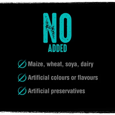 No added maize, wheat, soya, dairy, artificial colours or flavours, or artificial preservatives.