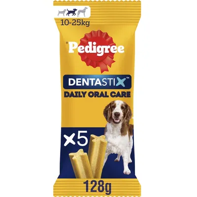Pedigree Dentastix Daily Oral Care, 5 sticks for dogs weighing 10-25kg, 128g pack