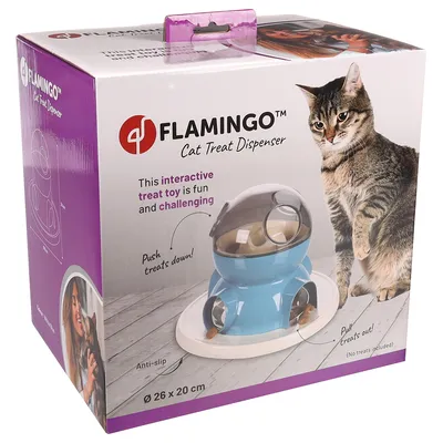 Flamingo Cat Treat Dispenser, interaktivní hračka pro kočky. Rozměry: Ø 26 x 20 cm. Protiskluzová funkce. Upozornění: neobsahuje pamlsky.