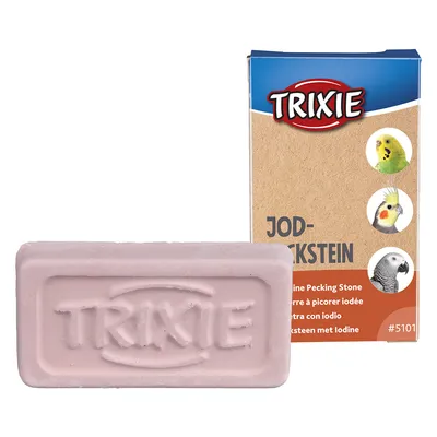 Trixie jód-csipegetőkő madaraknak, rózsaszín kő csomagolásban. Alkalmas hullámos papagájoknak, nimfapapagájoknak és papagájoknak. Cikkszám #5101.