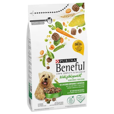 Purina Beneful Wohlfühlgewicht, alimento para perros con pollo y verduras de huerto. Favorece un peso corporal saludable. Contiene ácidos grasos omega.
