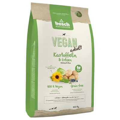 bosch Vegan Adult peruna & herne, 100 % vegaani, viljaton, vain kasviperäiset ainesosat, sopii 1-vuotiaasta alkaen, 10 kg.