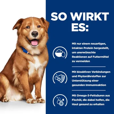 So wirkt es: Neuartiges Protein zur Vermeidung unerwünschter Reaktionen, bioaktive Verbindungen für gesunde Immunreaktion, Omega-3-Fettsäuren aus Fischöl für Hautgesundheit.