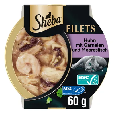 Sheba Fileti piščanca z rakci in morsko ribo, certifikata ASC in MSC, 60 g Sheba Fileti piščanca z rakci in morsko ribo, certifikata ASC in MSC, 60 g