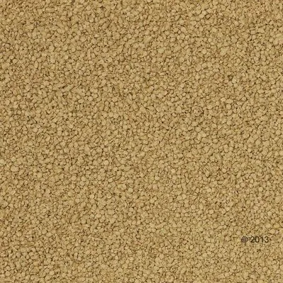 Close-up van beige kattenbakvulling met fijne korrels, geen merknaam of extra informatie zichtbaar.