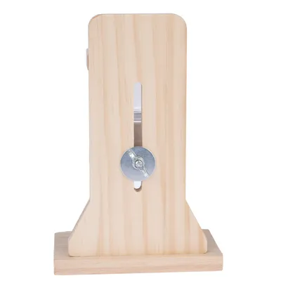 Support en bois clair avec vis métallique visible à l’avant, base rectangulaire, fente verticale au centre. Aucun texte ou marque apparente.