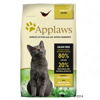 Applaws Senior Cat Chicken, kompletní krmivo pro kočky, 400 g. Grain free, 80 % chicken, 20 % vegetables and natural extracts, naturally hypo-allergenic, pre-biotic a active pro-biotic.
