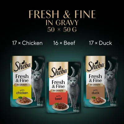 Sheba Fresh & Fine en bolsitas 50 x 50 g - Pack mixto - con pollo, vacuno y pato en salsa