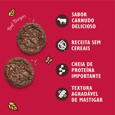 Beef Burgers. Sabor carnudo delicioso, receita sem cereais, cheia de proteína importante, textura agradável de mastigar.