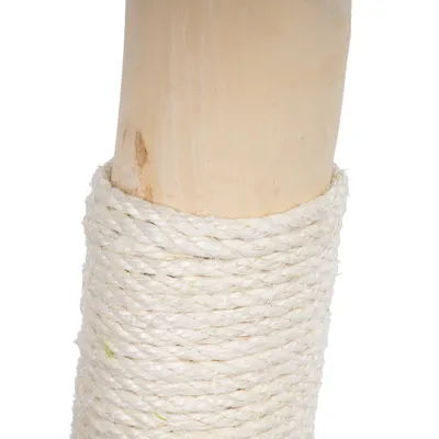 Poste de madera envuelto con cuerda de sisal blanca, adecuado para rascadores o aplicaciones similares.