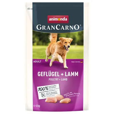 Animonda GranCarno Adult Geflügel + Lamm, 4kg. 100% wertvolle Zutaten, ohne Zusatz von Getreide, reich an frischem Fleisch. Made in Germany.