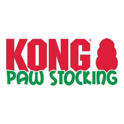 KONG Paw Stocking. Mærke- og produktnavn i rød og grøn.