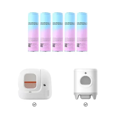 PETKIT Müllbeutelrollen, speziell für PETKIT Katzentoiletten geeignet. Zwei Modelle von PETKIT Katzentoiletten abgebildet: links mit orangefarbenem Filter, rechts mit rundem Eingang.