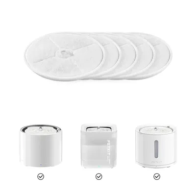 Round replacement filters for PETKIT drinking fountain, compatible with three models: Eversweet 2, Eversweet 3 and Eversweet Solo. White filter material visible.
