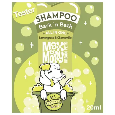 Tester Shampoo Bark 'n Bath, All in One mit Lemongrass & Chamomile, Max & Molly Urban Pets, All Natural Based, 20ml.