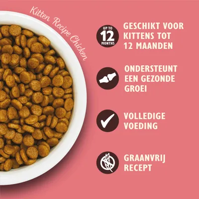 Kitten Recipe Chicken. Geschikt voor kittens tot 12 maanden, ondersteunt een gezonde groei, volledige voeding, graanvrij recept. Up to 12 months.