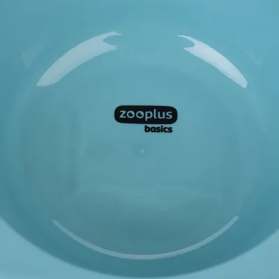 zooplus basics. Logo on a light blue product, possibly a bowl or container.