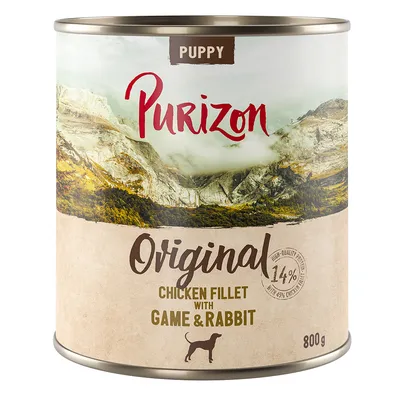Purizon Puppy Original, Hühnerfilet mit Wild und Kaninchen, 14% Protein, 800g Dose.
