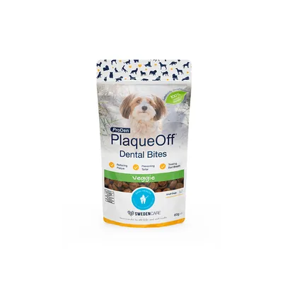 ProDen PlaqueOff Dental Bites Veggie, csökkenti a lepedéket, megelőzi a fogkőképződést, küzd a szájszag ellen, 60 g, SwedenCare, kis testű kutyáknak, 100%-ban természetes