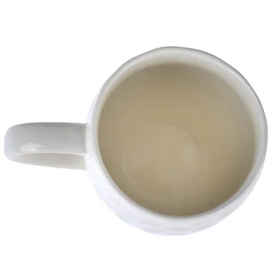 Bol rond en céramique blanche vu de dessus, avec anse sur le côté gauche, intérieur lisse et sans décorations visibles.