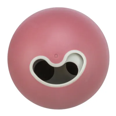 Pink play ball with heart-shaped opening and white interior, suitable for interactive play.