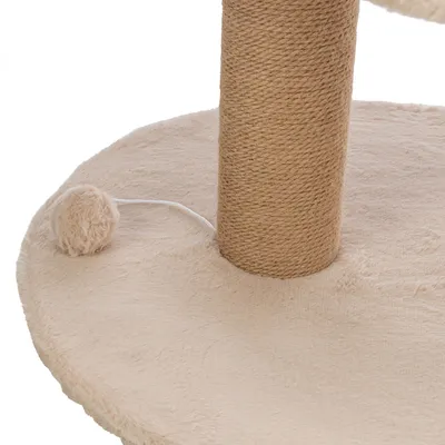 Kratzbaum mit Sisal umwickelter Säule und beigem Plüschboden, inklusive befestigtem Spielball.