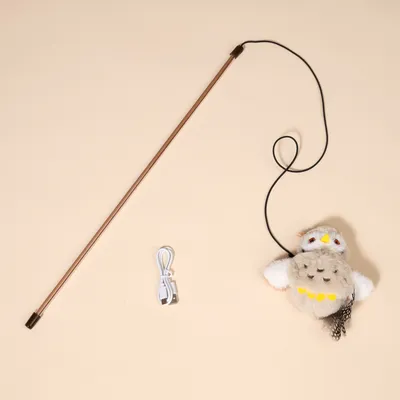 TIAKI Electronic Cat Dangler Toy Owl with Feathers